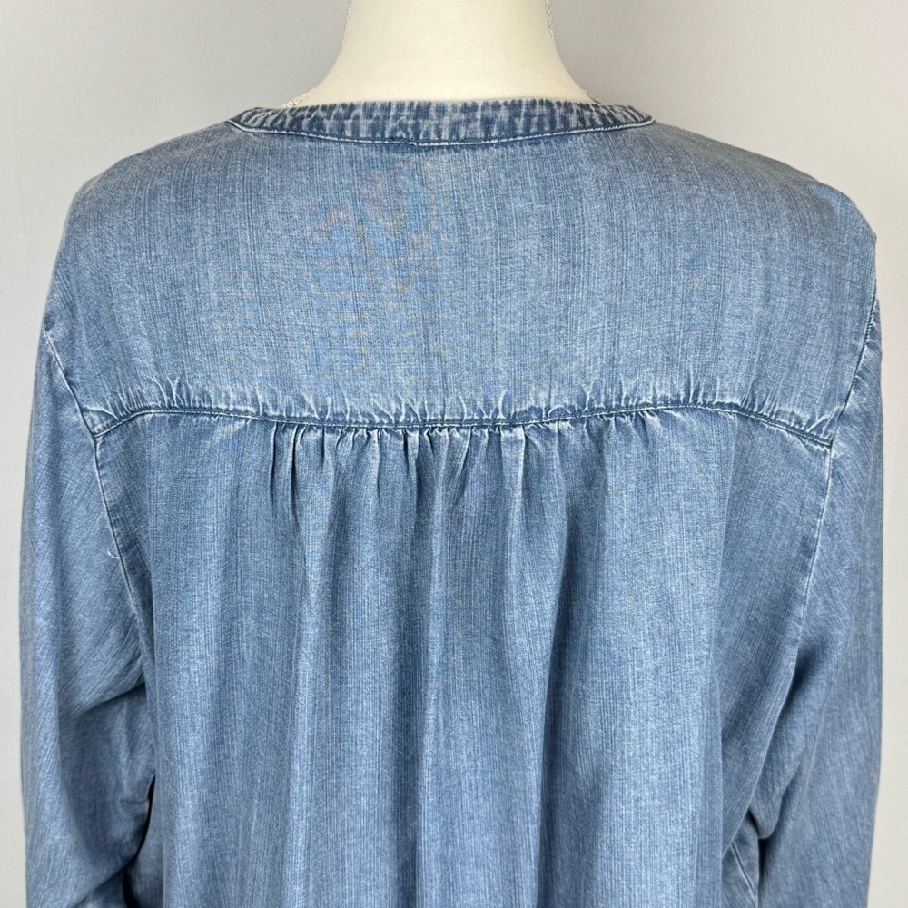 Splendid Chambray Peasant Blouse Light Blue Lyocell Lightweight 3/4 Sleeves XXL - Picture 9 of 11